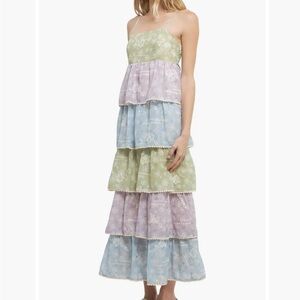English Factory Floral Tiered Maxi Dress XS Multi Pastel Embroidered Sun Dress